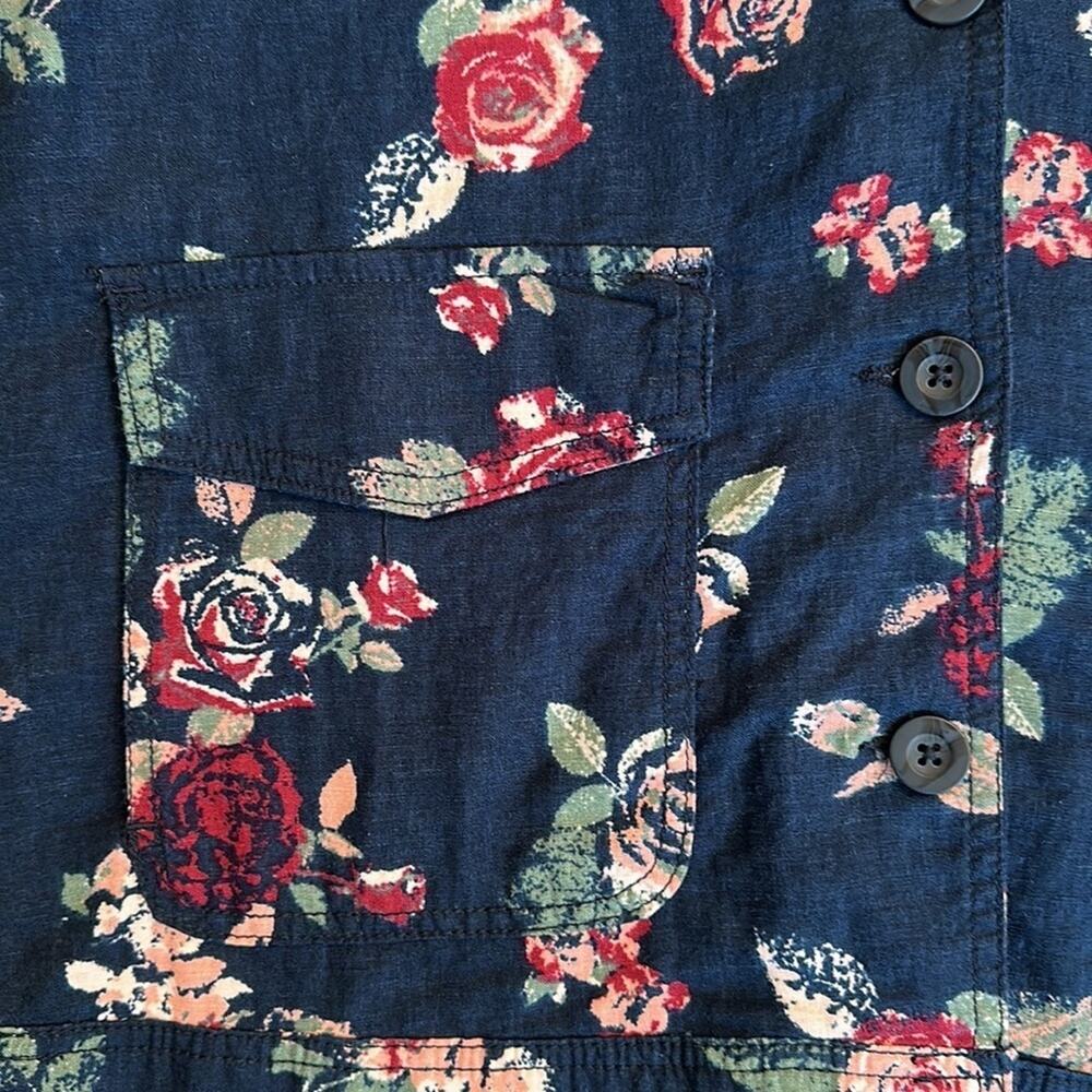 Maurice's Linen Blend Jacket Top Shacket Blue Rose Floral Size M Casual Office - Picture 11 of 15